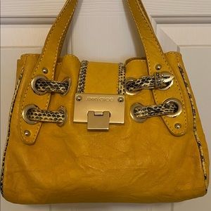 Jimmy Choo Mustard with Snake Skin Trim Satchel